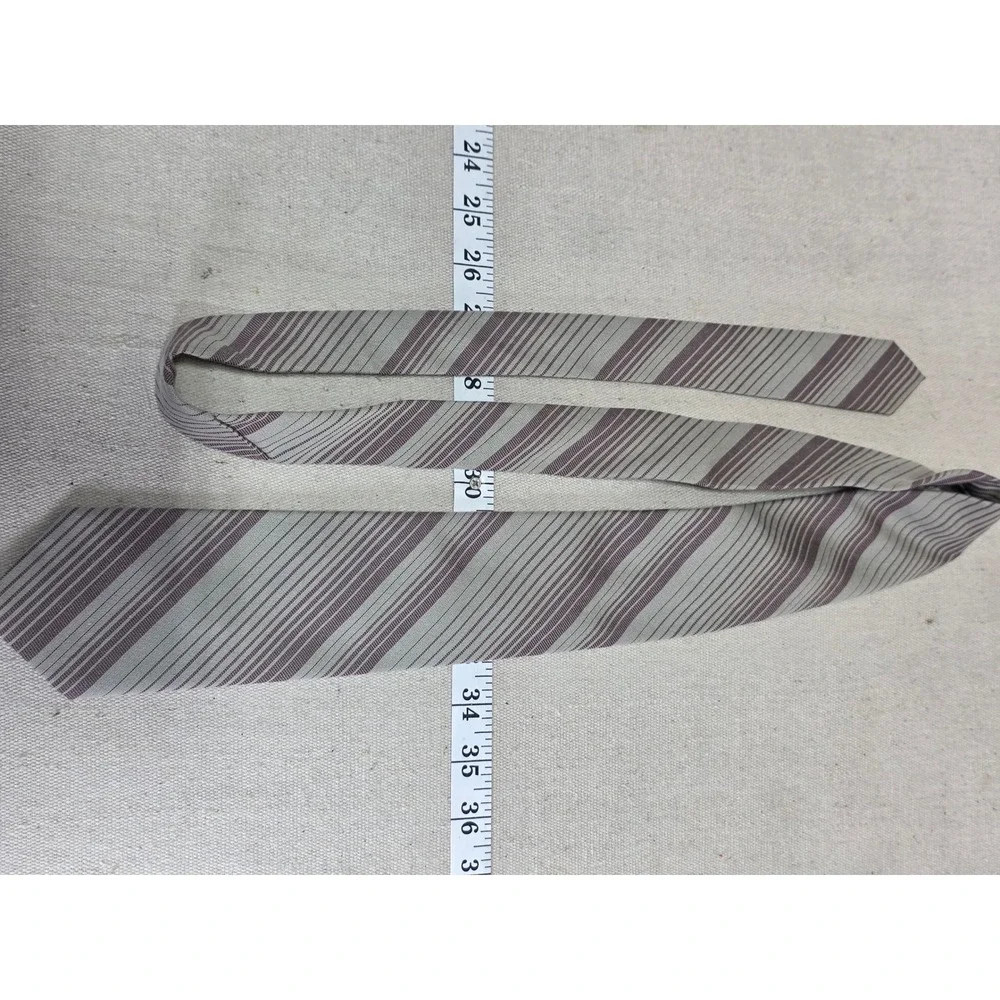 Paco Rabanne Paris Mens Silk Tie Grey Burgundy Striped Vintage W Germany 2841